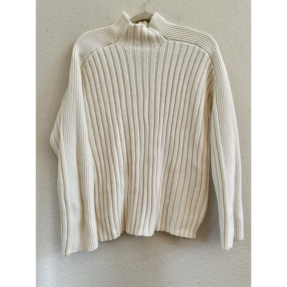 Abercrombie & Fitch Ribbed Knit Mock Neck Pullover Relaxed Sweater Cream L - Picture 1 of 8